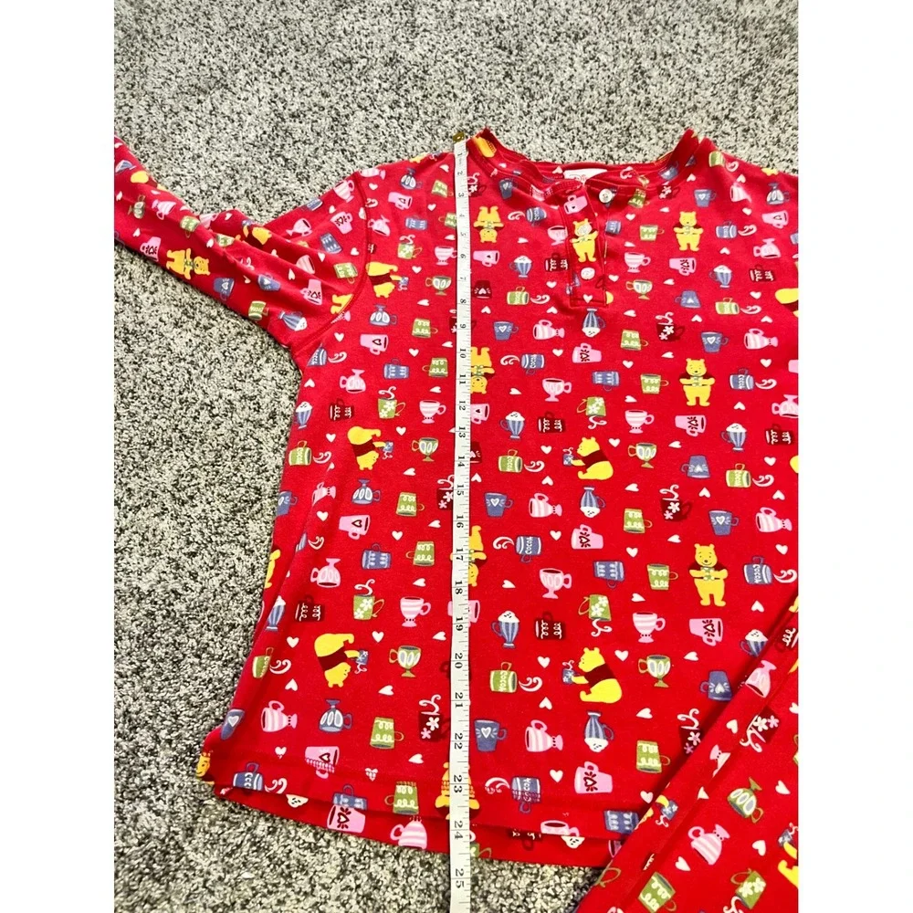 Disney Store Winnie the Pooh Vintage Pajama Set Red XS S Cocoa Cups Bears Sleep - Picture 8 of 9